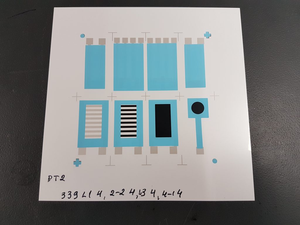 Silver, Carbon, PEDOT:PSS and insulator layers printed onto PET Melinex 339