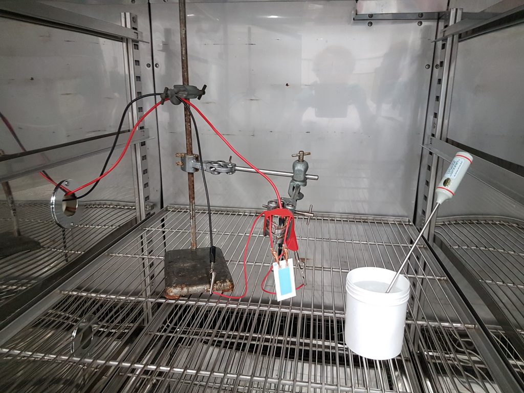 Electrode arrangement for temperature sensor testing in a pot of water